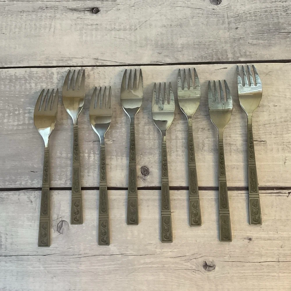 Riviera RIF4 Stainless Flatware Japan Set Of 8 Salad Dessert Forks MCM Vintage